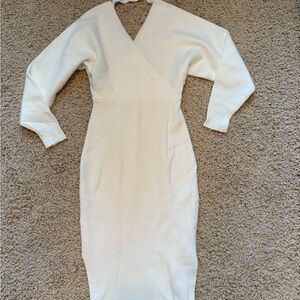 Elegant Cream Long Sleeve White Sweater Wrap Dress Size S